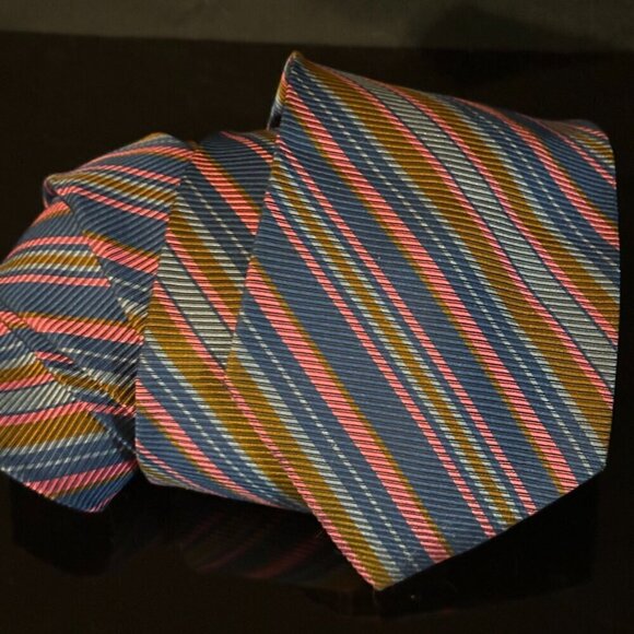 Dior Mid Century Modern Neckwear Tie 100% All Silk Neon Orange Blue ink Brown - Picture 2 of 5
